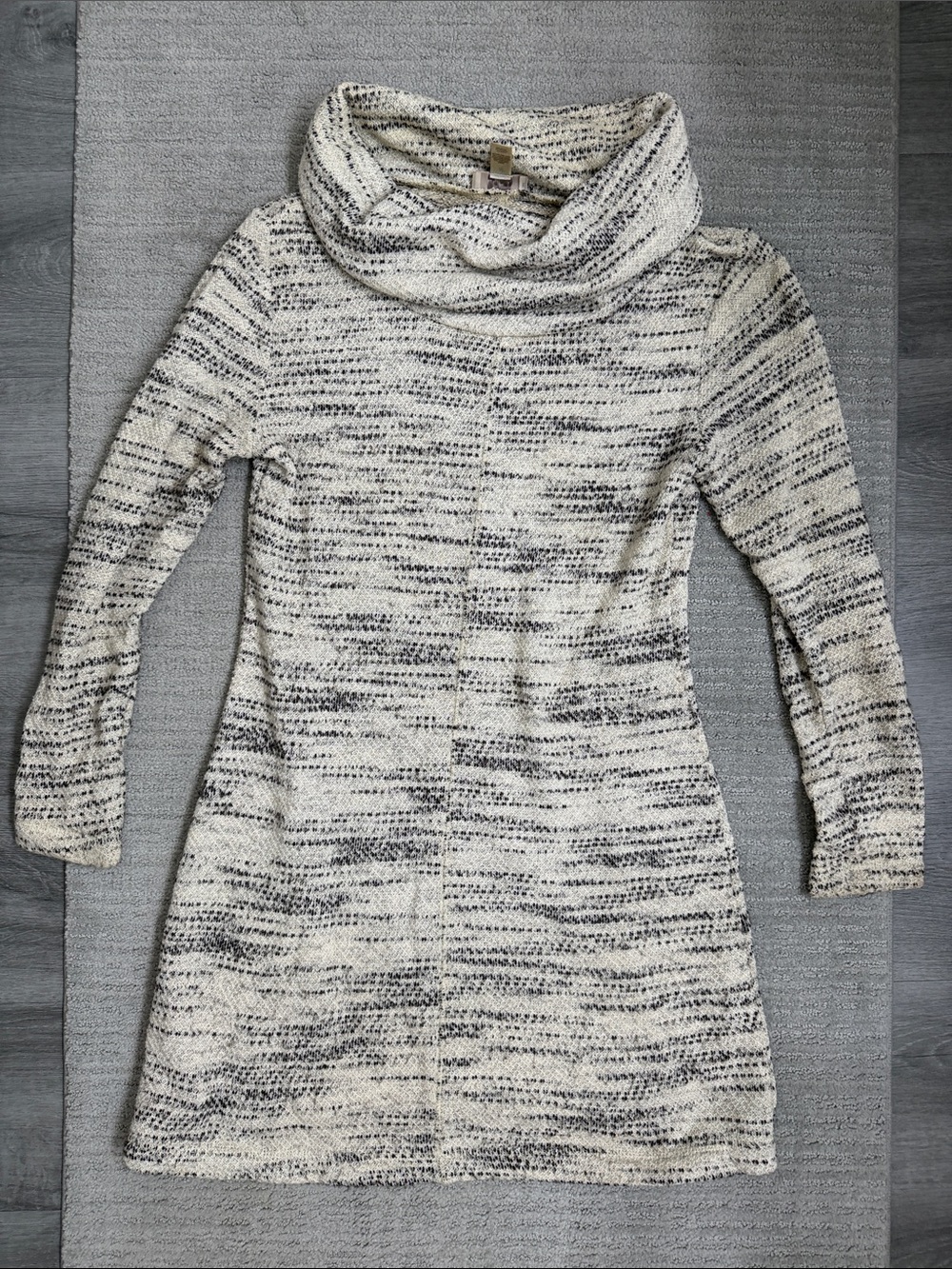 LOFT Marled Cream and Black Cowl Neck Sweater Dress